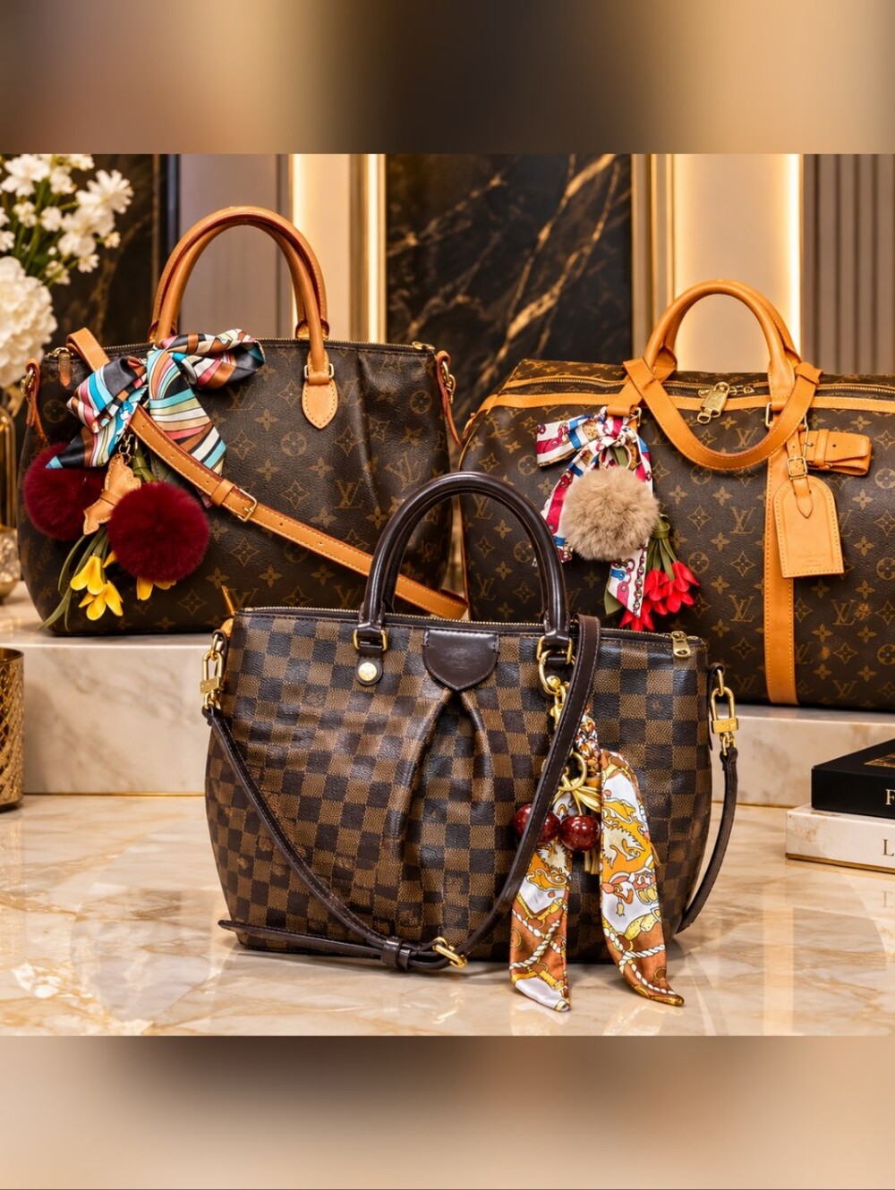 3 Bundle Louis Vuitton  Brown & Black Tote Bags, Keepall Travel